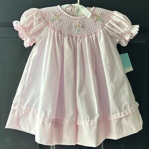 ANAVINI Hand Smocked Light Pink Dress With Crosses Baby Girls Size 9 Months